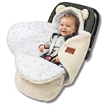 BELLOCHI Wikkeldeken voor babyzitje, wit, babydeken, kinderwagen, 90 x 90 cm, babydeken voor autostoel, buggy-deken, zachte babydeken, katoen, Oeko-Tex, babydeken, winter, voor kinderen