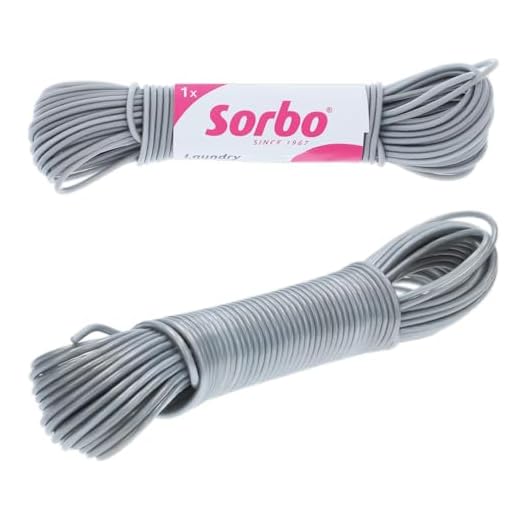 Sorbo Waslijn met stalen kern, 20 meter lange waslijn, robuuste kern met flexibele bekleding voor slipvast gebruik, gemakkelijk te gebruiken met roterende of traditionele waslijnen