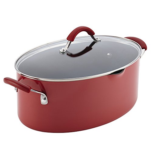 Rachael Ray Cucina Nonstick Pasta Stock Pot with Lid and Spout, 8 Quart, Cranberry Red