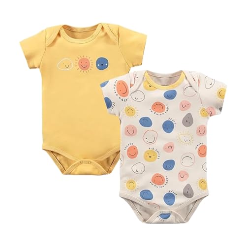 Image of Kidddio 100% Turkish Cotton Baby Bodysuit 2-Pack | Unisex Short Sleeve Snap-Bottom Onesie, Newborn to 24 Months Boys & Girls