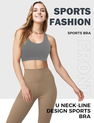 Image of Buauty Sports Bras for Women Criss Cross Back Medium Support Yoga Wireless Padded Bra with Removable Cups Racerback Bra 4 Gym