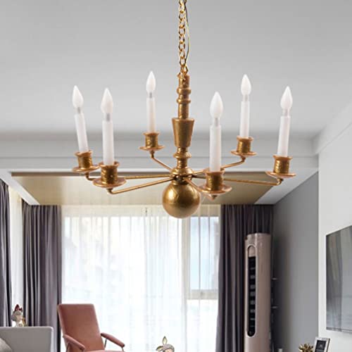 Ganazono Dollhouse Miniature Ceiling Lamp Led Light Battery Operated Mini Chandelier Ceiling Light Decoration For Dollhouse Decoration Accessories Golden #TOP2