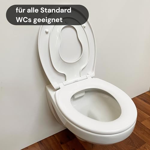 ADOB WC Sitz Kinder - Klobrille mit Kindersitz - Toilettendeckel mit Kindersitz - Mit Absenkautomatik - Kinderleichte Montage - Hochwertiges Duroplast - Abnehmbar - Familien WC Deckel