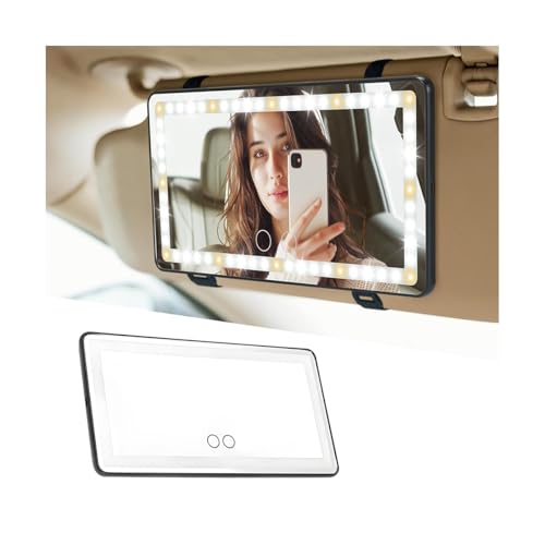 KHGUZ LED Car Sun Visor Vanity Mirror, Dimmable Rechargeable Vehicle Touch Screen Cosmetic Mirror with 3 Light Modes & 60LEDs, Auto Interior Rear View Makeup Accessories, Universal Fit (Black)
