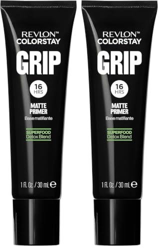 Image of Revlon ColorStay Grip Primer, Mattifying, Blurring & Oil Absorbing Face Makeup, Absorb Sebum, Blurs Imperfections and Reduces Pore Appearance, 1 fl oz. Clear (Pack of 2)