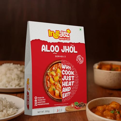 Image of Indidoz Aloo Jhol Ready to Eat | No Onion No Garlic Satvik Curry | Spiced Potato in Tomato Gravy | Pure & Wholesome Indian Meal | Heat & Eat | No Preservatives | 300g