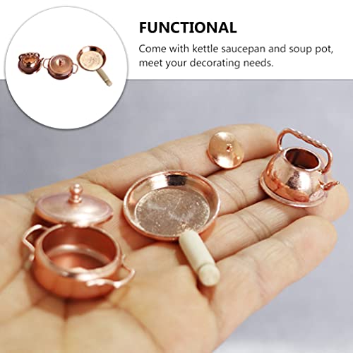 PRETYZOOM Miniaturas de Metal Panelas de Fritura Chaleira Panelas de Cobre para Acessórios De Casa d