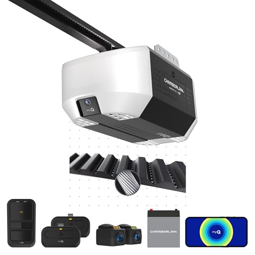Image of Chamberlain Garage Door Opener 3 /4 HP Belt Drive myQ Garage Door Opener with Fixed Camera, Battery Backup, 2‑Bulb LED Lighting