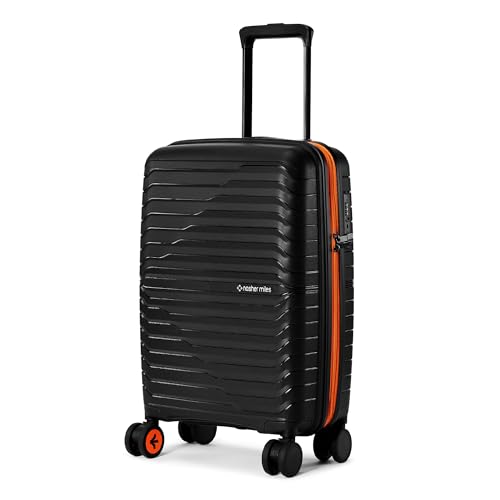 Image of Nasher Miles Cairo Hard-Sided Polypropylene Cabin Luggage 20 inch | 55cm | 8 Wheels Small Trolley Bag for Travel | Suitcase (Black & Orange)