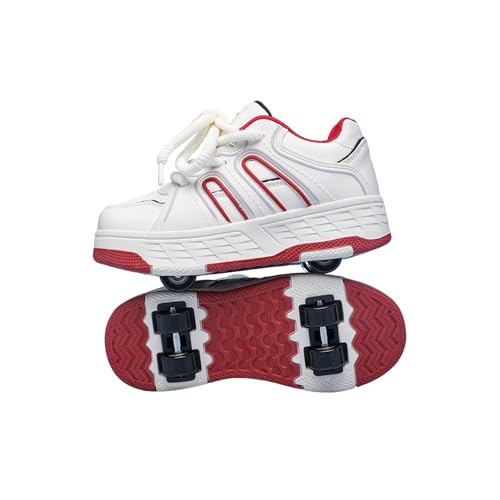 Hixingo Zapatillas con Ruedas, Multifuncionales Zapatillas Patines, Resistente al Desgaste Calzado de Skateboarding Multifuncional 2 en 1 para Principiantes, Niños (Rojo,34)