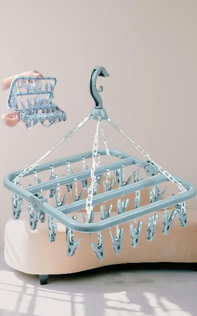 DELMON Sock Dryer, Socks Drying Rack with 28 Pegs Laundry Drip Hanger, Foldable Indoor Hanging Dryer with Clips Drying Rack for Socks Underwear Baby Clothes Hanger Gloves Hats (PACK OF 1) (STYLE L108)-image-1