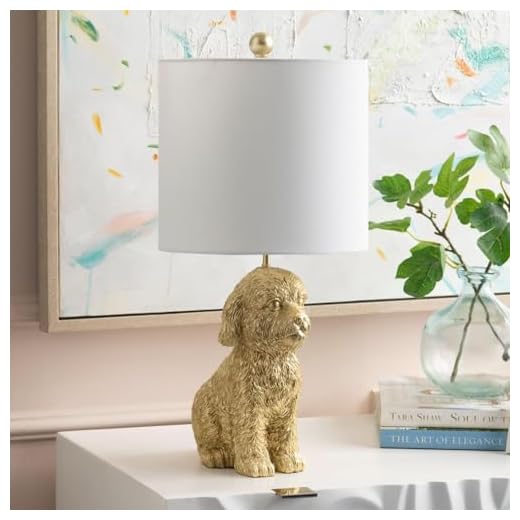 Crestview Collection 24" Golden Doodle Dog Resin Table Lamp, Desk Lamp w/White Linen Shade,Cute Bedside Lamp for Bedroom,Nightstand Lamps for Living Room,Unique Aesthetic Home Room Decor