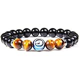ADGJL Chakra Armband, 7 Chakra Natürlichen Tigerauge Stein Krebs Tierkreis Armreif Perlen Obsidian Armbänder Elastisch Paar Schmuck Charme Diffusor Frauen Männer Geschenk