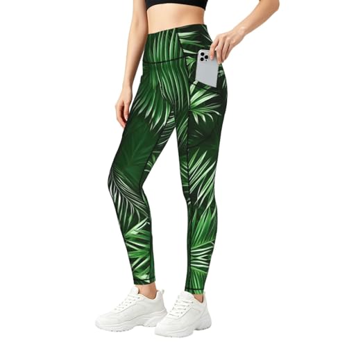Leggings elásticos con bolsillos que no se bajan para entrenar con estampado tropical