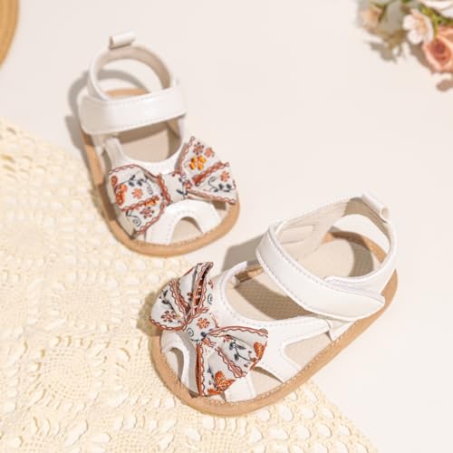 Image of Babelvit Infant Baby Girl Boy Sandals Comfort Premium Summer Outdoor Casual Beach Shoes with Flower Bowknot Anti Slip Rubber Sole Newborn Toddler Prewalker First Walking Shoes