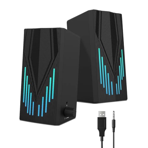 PC用コンピュータスピーカー USB 3.5mm マイクポート付き 有線サウンドボックス HiFiステレオ デスクトップゲーム用