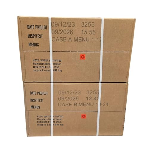 Genuine U.S. Military Surplus Ready to Eat Meals (12 Packs) Inspection Date 01/2026 or Newer - Case A, Case B and A/B Combo available. Manufactured by Wornick, Sopacko or Ameriqual. (A/B Case Combo [Menus 1-24])