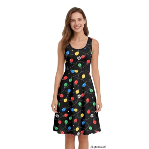Image of Women Stylish Tank Dresses Sleeveless Round Neck Midi Casual Dress with Pocket for Summer