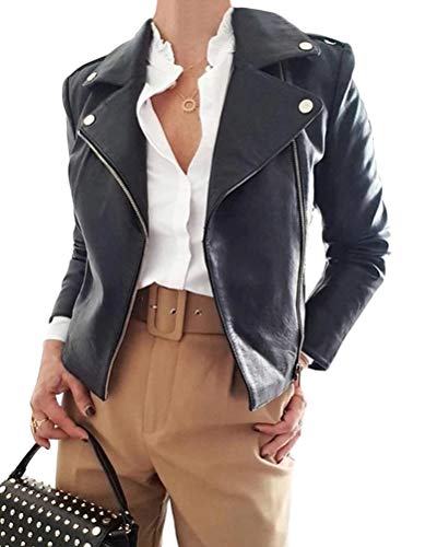 ORANDESIGNE Perfecto Femme Simili Cuir Fermeture éclair Mode décontracté Femme Vestes Noir S