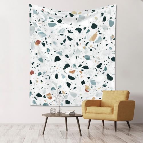 Tapisserie imprimée terrazzo blanche 152x129 cm pour décoration murale suspendue