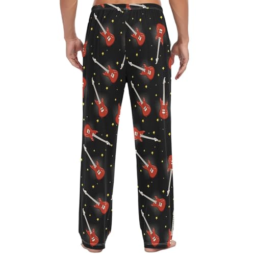 Men's Pajama Bottoms Music Red Bass Guitars Mens Pajama Pants Black Gold Stars Cotton Pj Bottoms Sleepwear Lounge Pants XL3