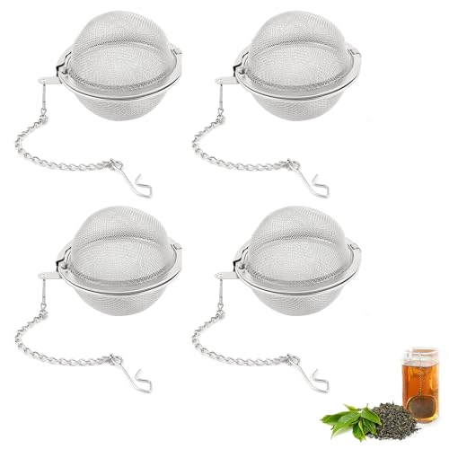 Toulifly Bolas Infusor, 4 Piezas Infusor de Té con Cadena, Colador de Té, Colador de Té de Acero Inoxidable, Infusores de Té en Forma de Bola, Filtro de Hierbas y Frutas para Té en Hojas Suelta