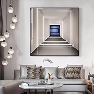 Abstract geometrisch licht en schaduw blauw canvas schilderij moderne muurkunst prints foto’s voor woonkamer…