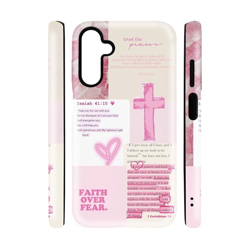 qizjio Bible Verse Phone Case Shockproof Protective Pink Cross Cases for Samsung Galaxy A15