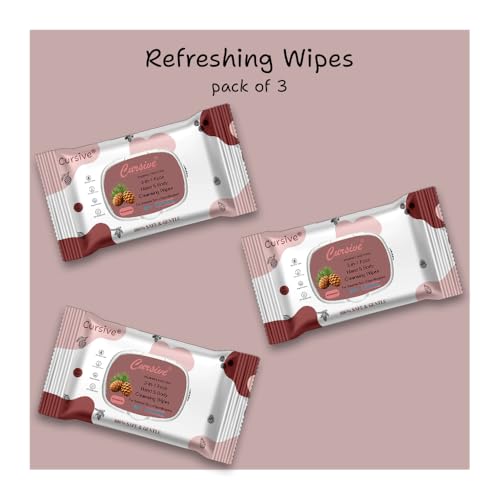 Image of Cursive Refreshing Face Wipes Daily Cleansing Facial Wipes 25N Each - Pack of 3 | Wet Wipes for Face | with Cedarwood & Vitamin E | Makeup Remover Wipes | Body wipes for women Men | Paraben & Alcohol Free | With Lid
