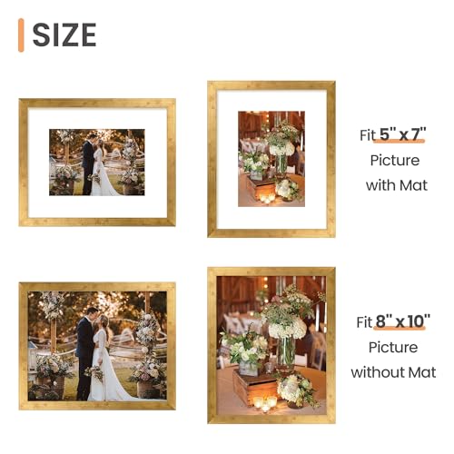 Image of upsimples 8x10 Picture Frame, Display Pictures 5x7 with Mat or 8x10 Without Mat, Wall Hanging Photo Frame, Bronze, 1 Pack