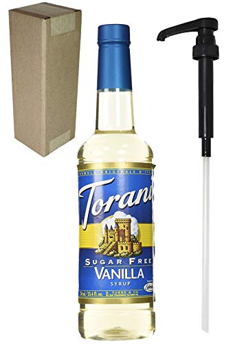 Torani Sugar Free Vanilla Flavoring Syrup, 750mL (25.4 Fl Oz) Bottle Individually Boxed, With Black Pump - image 1