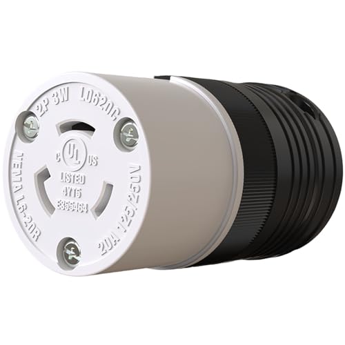 1 Pack NEMA L6-20R Locking Connector, Twist Generator Connectors, 20 Amp 250V 2 Pole 3 Wire Grounding, Female Extension Cord Ends, Industrial Grade Heavy Duty, UL Listed(E355464)