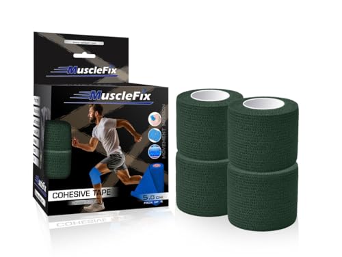Image of Cohesive Self-Adhesive Bandage Wrap | Elastic Sports Bandage for Muscle & Joint Support | Breathable, Non-Slip, No Glue | Physiotherapy, Gym, Human & Pet Use (5 cm) (Pack of 4)-F Green