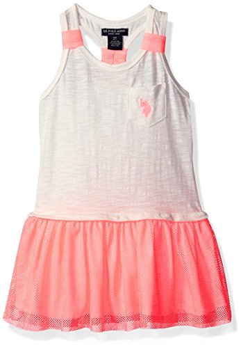 U.S. Polo Assn. Girls' Knit Drop Waist Tank Dress with Neon Mesh Skirt