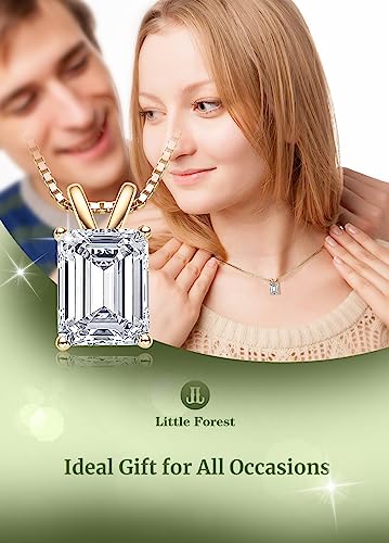 Solitaire Pendant for Women, Emerald/Square Princess/Marquise/Trillion Cut CZ Necklaces, 18K White and Gold-plated 925 Sterling Silver Ideas Gift, Jewelry Box Packed2