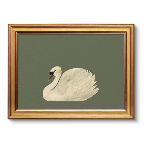 Image of VIYYIEA Vintage Gold Framed Wall Art for Living Room, Swan Canvas Prints Home Decor, Oil Painting Picture, Bedroom Wall Decor Gifts for Friends or Family -【Swan Green】-(16L x 12W)