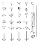 Kakonia 16G/18G Piercing Orecchio Acciaio Chirurgico Orecchini Donna Oro Argento Piatti Dietro Filettato Anallergici Set Orecchini Zirconi Conch Trago Helix Piercing Set Gioielli Donna-S-18G