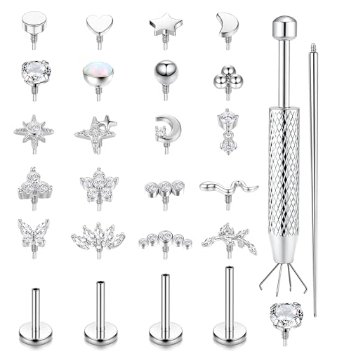 18G Piercing Tragus Helix Hypoallergénique Boucles d'Oreilles Acier Inoxydable Femme Or Argent Filetage Interne Piercings Nez Medusa Creoles Cartilage Oreille Conch Levre Labret Piercing Oreille -S