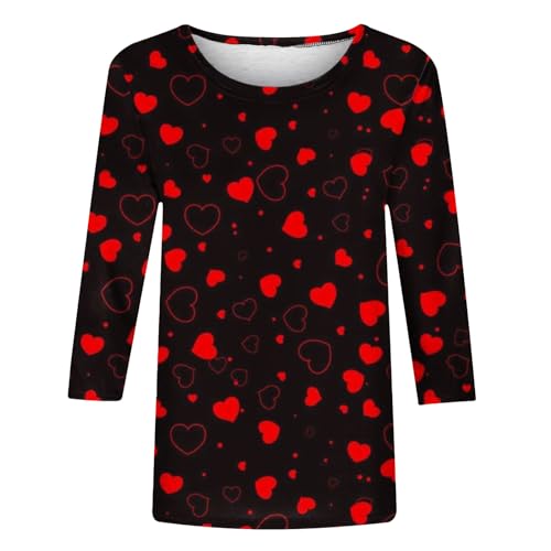 Camisetas femininas para dia dos namorados outono verão manga longa 3/4 gola canoa caimento solto ca