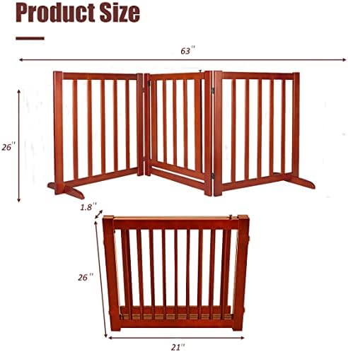 Freestanding Wooden Dog Gate with Walk Through Door ,Foldable Pet Fence Indoor Wood Barrier for House with 2PCS Support Feet Dog Barrier Pet Gate Panels(65cm Height, 3 Panels)