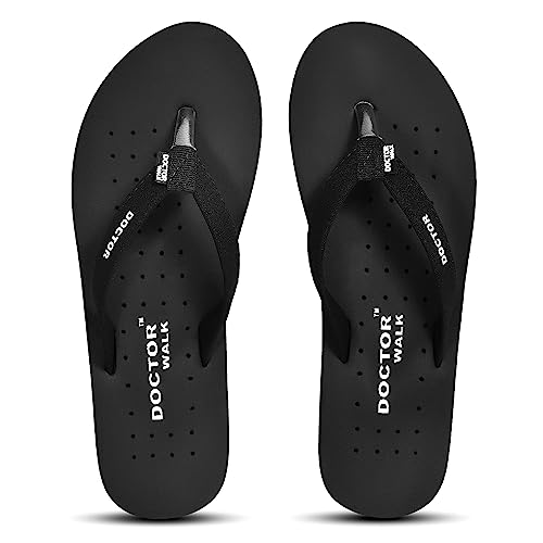 Image of Doctor Walk Orthopaedic Flip Flops, Black, Cushioned Footbed with Anti-Slip Sole Slipper for Women's