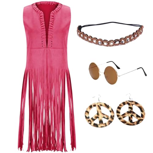 Gilet franges femme ensemble 4 pièces automne sans manches ethnique avec bandeau