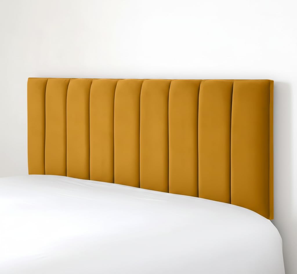 Cloudmere Luxury Portland Headboard Elegant design Plush Velvet 20" Divan Bed | Upholstered Padded Headboard for Divan Beds, Bedroom and Hotel Furniture (4Ft 6in Double - Mustard)