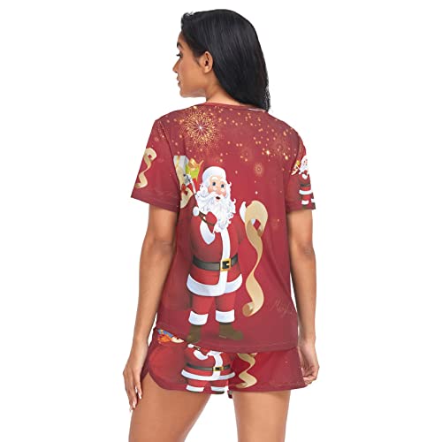 Alaza Santa Claus Merry Christmas Snowflake Women's Pajama Set Short Sleeve Sleepwear Loungewearwith Pockets Xxl Multicolored #TOP1