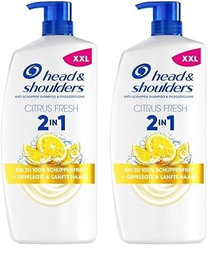 head & shoulders Citrus Fresh 2in1 Anti-Schuppen-Shampoo für fettiges Haar, 800ml Pumpspender; Bis zu 100% Schuppenschutz, Frischer Citrus-Duft (Packung mit 2)