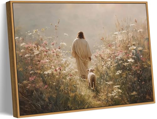 VONFRAENIT Jesus Leaves the 99 Sheep Canvas Wall Art The Lost Sheep Bible Stories Wall Decor...
