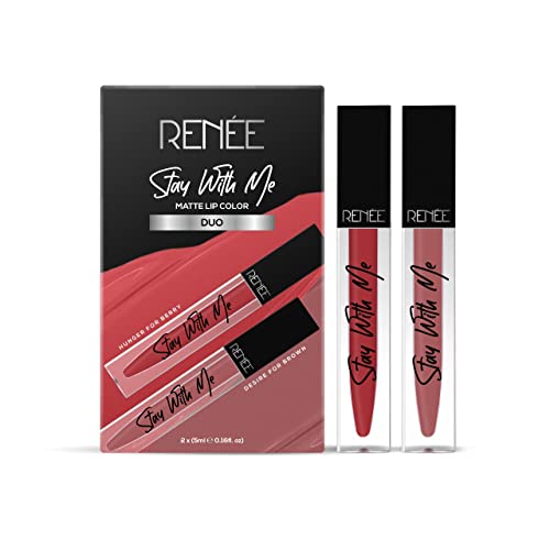 Image of RENEE Stay With Me Matte Liquid Lipstick Duo - Desire for Brown & Hunger for Berry 5ml Each | Long Lasting, Light Weight & Non Transfer Formula| Water & Smudge Proof