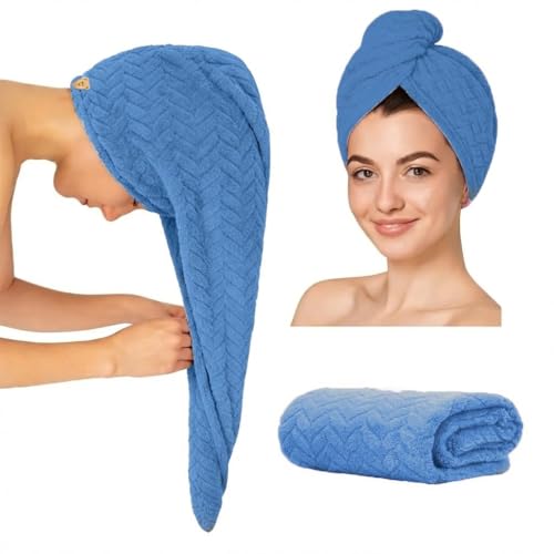 Image of MAXOSHINE Hair Towel Wrap for Women-Quick Drying Microfiber Towel for Hair with Elastic Loop for Tying-Super Absorbent Head Towels Wrap for Ladies Hair Turban