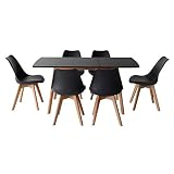 CÓMODAS Y RESISTENTES: Sillas cómodas gracias a su carcasa envolvente y su suave cojín de asiento. Mesa sólida y robusta con su tapa de MDF y patas de madera de haya.