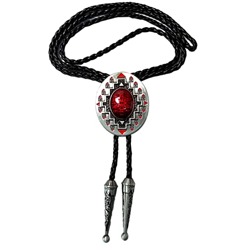 Image of Turquoise Agate Granite BOLO Tie for Men Women Leather Wedding Necklace Western Cowboy Necktie